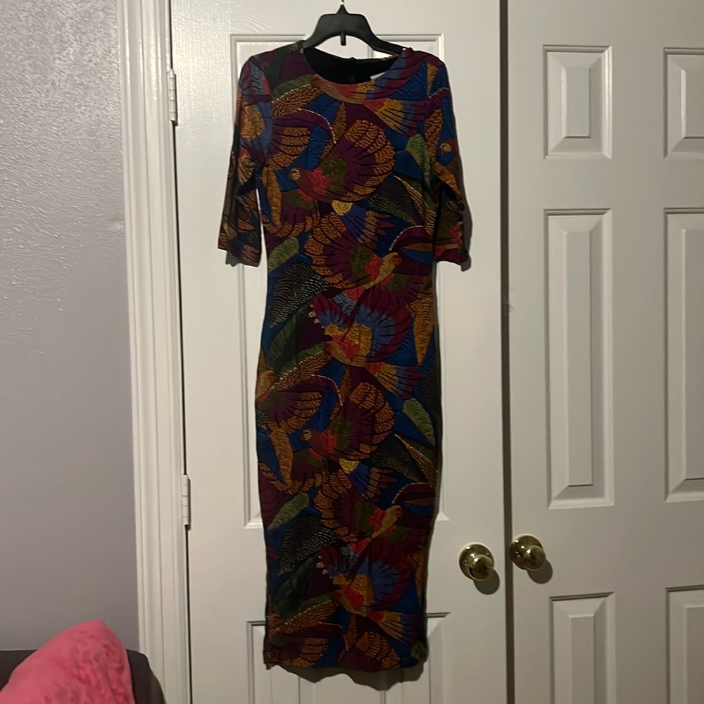 Farm Rio multicolored peacock midi dress